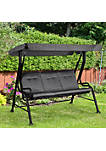 Outdoor Patio Porch Swing Bench with Included Adjustable Shade Awning and Comfort Padded Seating for Three People