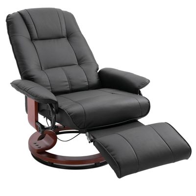 Homcom Faux Leather Manual Recliner Adjustable Swivel Lounge Chair With Footrest Armrest And Wrapped Wood Base For Living Room Black