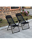 Set of 2 Portable Folding Recliner Outdoor Patio Chaise Lounge Chair with Adjustable Backrest Black