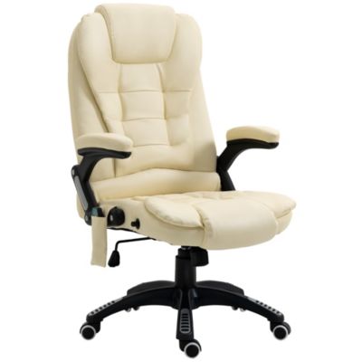 Homcom High Back Executive Massage Office Chair Faux Leather Heated Reclining Desk Chair With 6 Point Vibration Adjustable Height Cream White -  700729271070