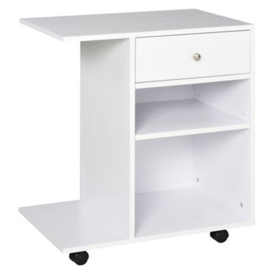 Vinsetto Mobile Printer Stand Rolling File Cabinet Cart With Wheels Adjustable Shelf Drawer And Cpu Stand White