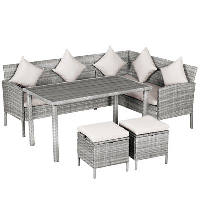 Outsunny 5 Piece Patio Pe Rattan Dining Set Modern Outdoor Wicker Conversation Furniture Sets W/ Wood Grain Plastic Table Top And Padded Cushions -  842525110921