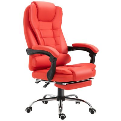 Homcom High Back Ergonomic Executive Office Chair Pu Leather Computer Chair With Retractable Footrest Lumbar Support Padded Headrest And Armrest Red -  712190176914