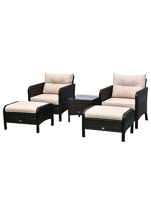 Outsunny 5 Pieces Rattan Wicker Lounge Chair Outdoor