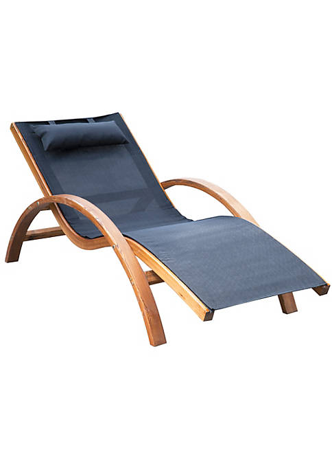 Outsunny Outdoor Chaise Wood Lounge Chair with Pillow