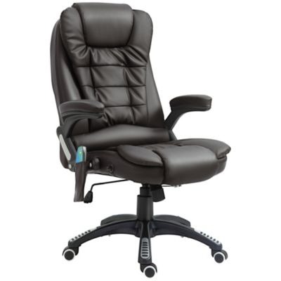Homcom High Back Executive Massage Office Chair Faux Leather Heated Reclining Desk Chair With 6 Point Vibration Adjustable Height Dark Brown -  700729271063