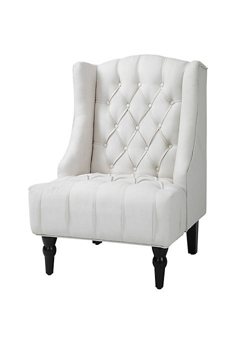 HOMCOM Linen Fabric Button Tufted Wingback Accent Chair