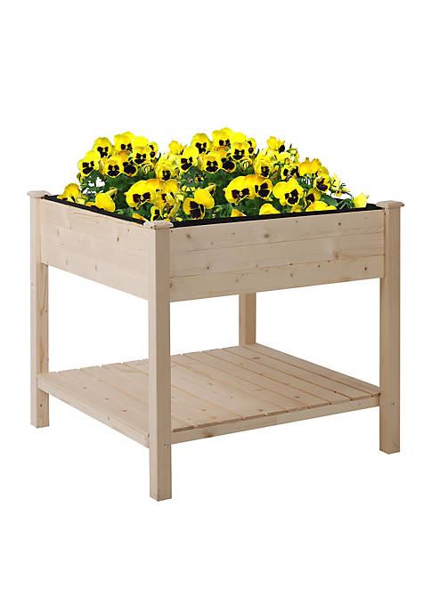 Outsunny Wood Raised Garden Bed with Storage Shelf