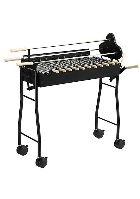Outsunny Portable Rotisserie Charcoal BBQ Grill with Large/Small