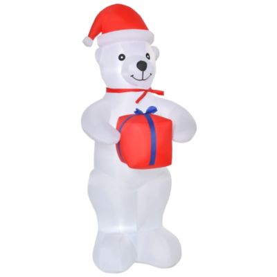 Homcom 6Ft Christmas Inflatable Polar Bear With A Present Outdoor Blow Up Yard Decoration With Led Lights Display
