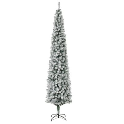 HOMCOM 9ft Unlit Snow Flocked Slim Artificial Christmas Tree with ...