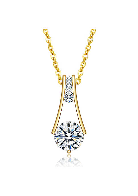 .925 Sterling Silver 14k Gold Plated And Clear Cubic Zirconia Pendant Necklace