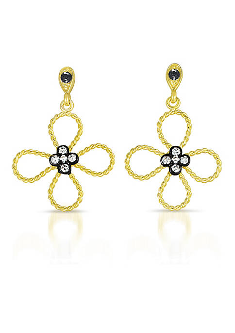 Rozzato .925 Sterling Silver Gold Plated Flower Drop