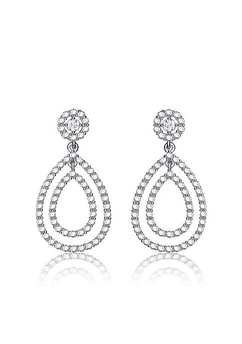 .925 Sterling Silver Cubic Zirconia Double Pave Drop Earrings