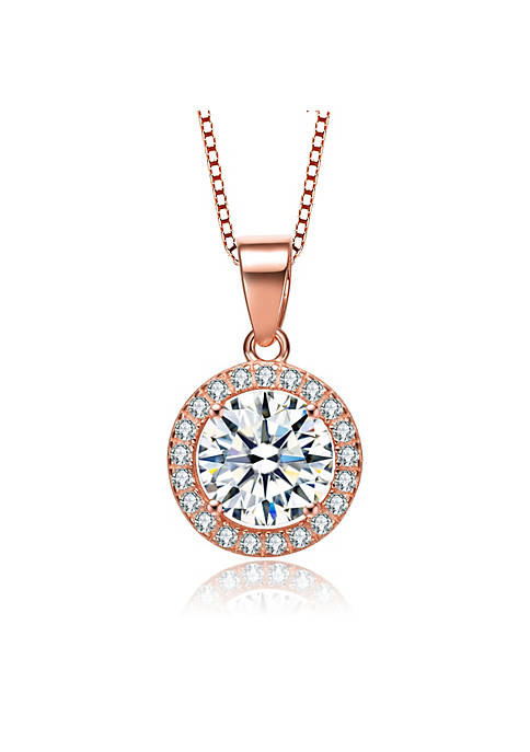 14k Rose Gold Plated Round Cut Cubic Zirconia Pendant Necklace