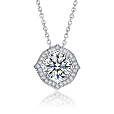 Stella Valentino Sv Sterling Silver With 1Ctw Lab Created Moissanite Round Halo Vintage Style Pendant Necklace