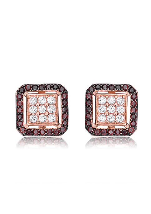.925 Sterling Silver Rose Gold And Black Plated Cubic Zirconia Square Studs