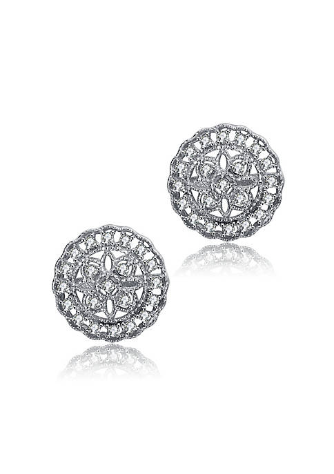 Rozzato .925 Sterling Silver Cubic Zirconia Floral Stud