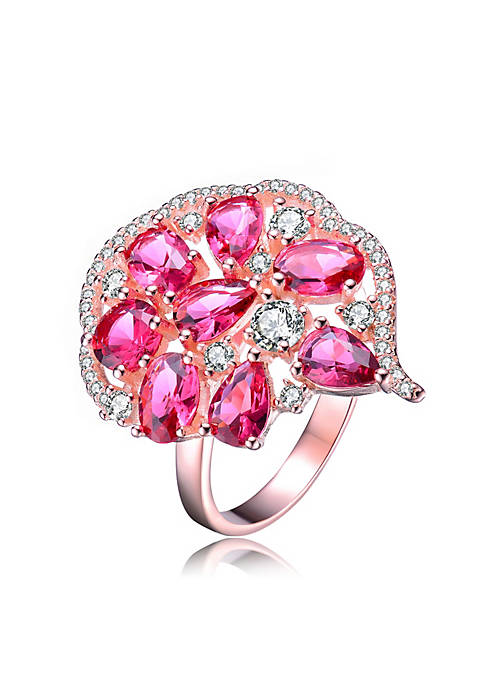.925 Sterling Silver Rose Gold Plated Ruby Cubic Zirconia Coctail Ring