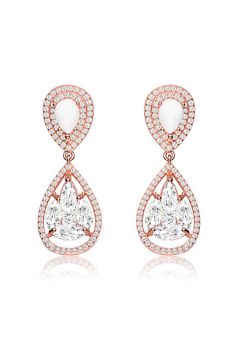 .925 Sterling Silver Rose Gold Plated Howlite Cubic Zirconia Halo Drop Earrings