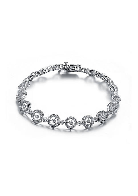 .925 Sterling Silver Clear Cubic Zirconia Circle Link Bracelet