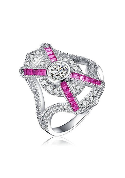 Rozzato .925 Sterling Silver Ruby Cubic Zirconia Geometrical