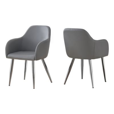 Contemporary Home Living Set Of 2 Slate Gray Modern Style Leather-Look Dining Chair With Armrest
