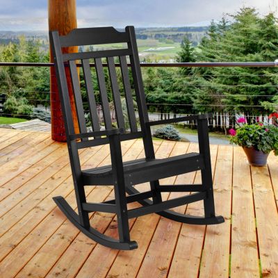 Emma And Oliver All-Weather Poly Resin Wood Rocking Chair - Patio And Backyard Furniture, Black -  889142919100
