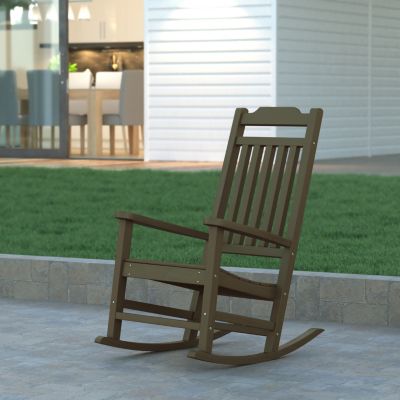 Emma And Oliver All-Weather Poly Resin Wood Rocking Chair - Patio And Backyard Furniture, Mahogany -  196861090813