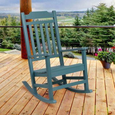 Emma And Oliver All-Weather Poly Resin Wood Rocking Chair - Patio And Backyard Furniture, Teal -  889142919087