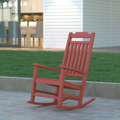 Emma And Oliver All-Weather Poly Resin Wood Rocking Chair - Patio And Backyard Furniture, Red -  196861090820