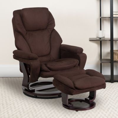 Emma And Oliver Multi-Position Recliner & Ottoman With Swivel Wood Base