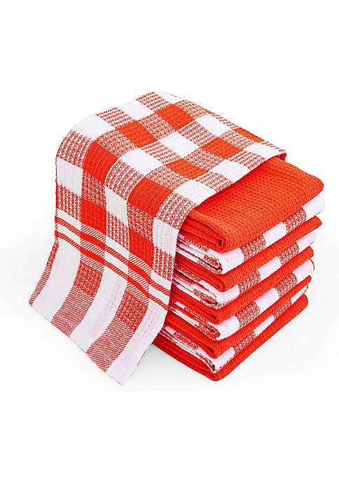 Everyday Kitchen Towels - 10-Pack - 100% Pure Cotton Waffle Dishcloth, 15 in x 25 in (Orange, Pack of 10)