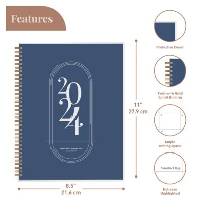 Rileys & Co. Rileys 2023 Weekly Planner - Annual Weekly & Monthly Agenda  Planner, Jan - Dec 2022, Flexible Cover, Notes Pages, Twin-Wire Binding  ( x 11-Inches, Blue) | belk