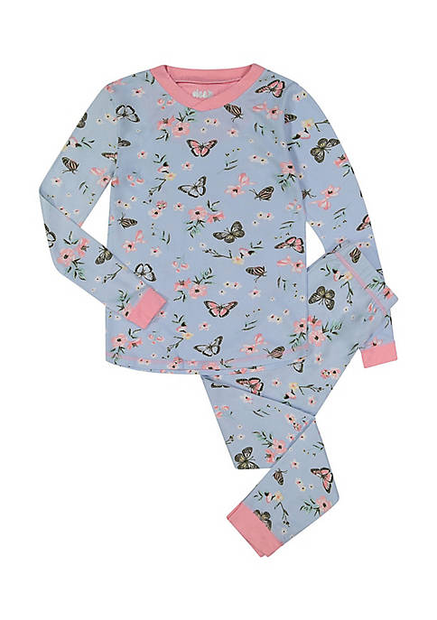 Sleep On It Girls Elegant Butteflies Super Soft Snug Fit 2-Piece Pajama Sleep Set