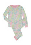 Sleep On It Girls Rainbow Leapord Super Soft Snug Fit 2-Piece Pajama Sleep Set
