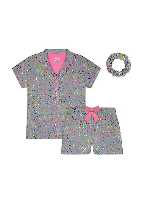 Sleep On It Girls Butterfly Rainbow 2-Piece Coat Pajama Sleep Set With Matching Scrunchie