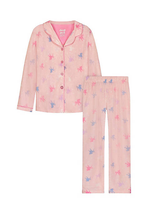 Sleep On It Girls Unicorn 2-Piece Button Up Fleece Coat Pajama Sleep Set