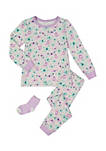 Sleep On It Infant/Toddler Girls Vibrant Butterflies Snug Fit 2-Piece Pajama Sleep Set with Matching Socks