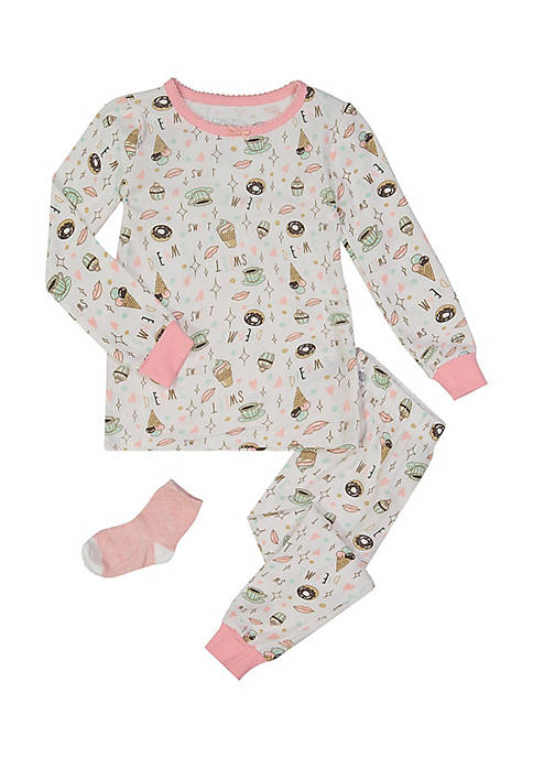 Sleep On It Infant/Toddler Girls Sweet Dreams Snug Fit 2-Piece Pajama Sleep Set with Matching Socks