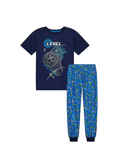 Sleep On It Boys Glow In The Dark Level Up 2-Piece Pajama Sleep Pants Set
