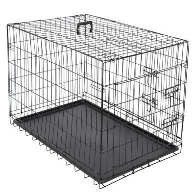 Segawe Dog Crate Kennel Folding Metal With Tray Pan Black 2-Door, 42-Inches