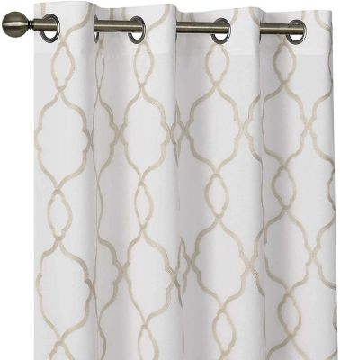 Kate Aurora Kate Aurora 2 Pack Geo Trellis Double Layered Sheer Embroidered Grommet Curtains 5269