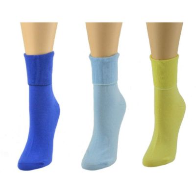 Sierra Socks Women Socks 100% Pure Combed Cotton Socks, Ankle Turn Cuff 3 Pair Pack Socks, Blue, 12 -  650348944599
