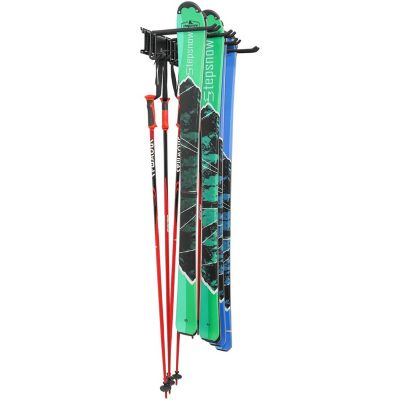 Raxgo Ski Wall Rack, Holds 4 Pairs Of Skis & Skiing Poles Or Snowboard, For Home And Garage Storage, Wall Mounted, Heavy Duty, Adjustable, Black -  843812141017