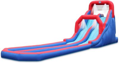 Sunny & Fun Deluxe Inflatable Water Racing Slide Park â Heavy-Duty Nylon Bouncy Station For Outdoor Fun - Climbing Wall, Two Slides & Splash Pool -  843812134224