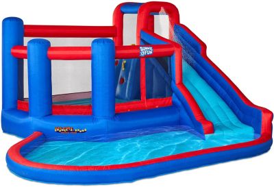 Sunny & Fun Big Time Bounce-A-Round Inflatable Water Slide Park â Heavy-Duty For Outdoor Fun - Climbing Wall, Slide & Splash Pool â Easy To Set