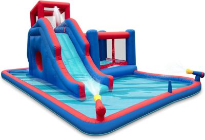 Sunny & Fun Deluxe Inflatable Water Slide Park â Heavy-Duty Nylon Bounce House For Outdoor Fun - Climbing Wall, Slide, Bouncer & Splash Pool â, Bl -  843812134200