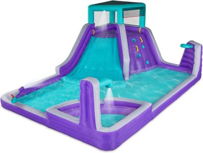 Sunny & Fun Four Corner Inflatable Water Slide Park â Heavy-Duty For Outdoor Fun - Climbing Wall, Slide & Deep Pool â Easy To Set Up & Inflate