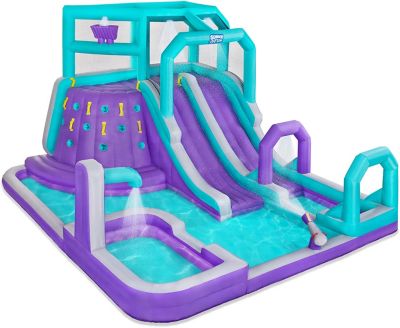 Sunny & Fun Mega Climb Nâ Go Inflatable Water Slide Park â Heavy-Duty For Outdoor Fun - Climbing Wall, 2 Slides, Splash & Deep Pool â Easy To
